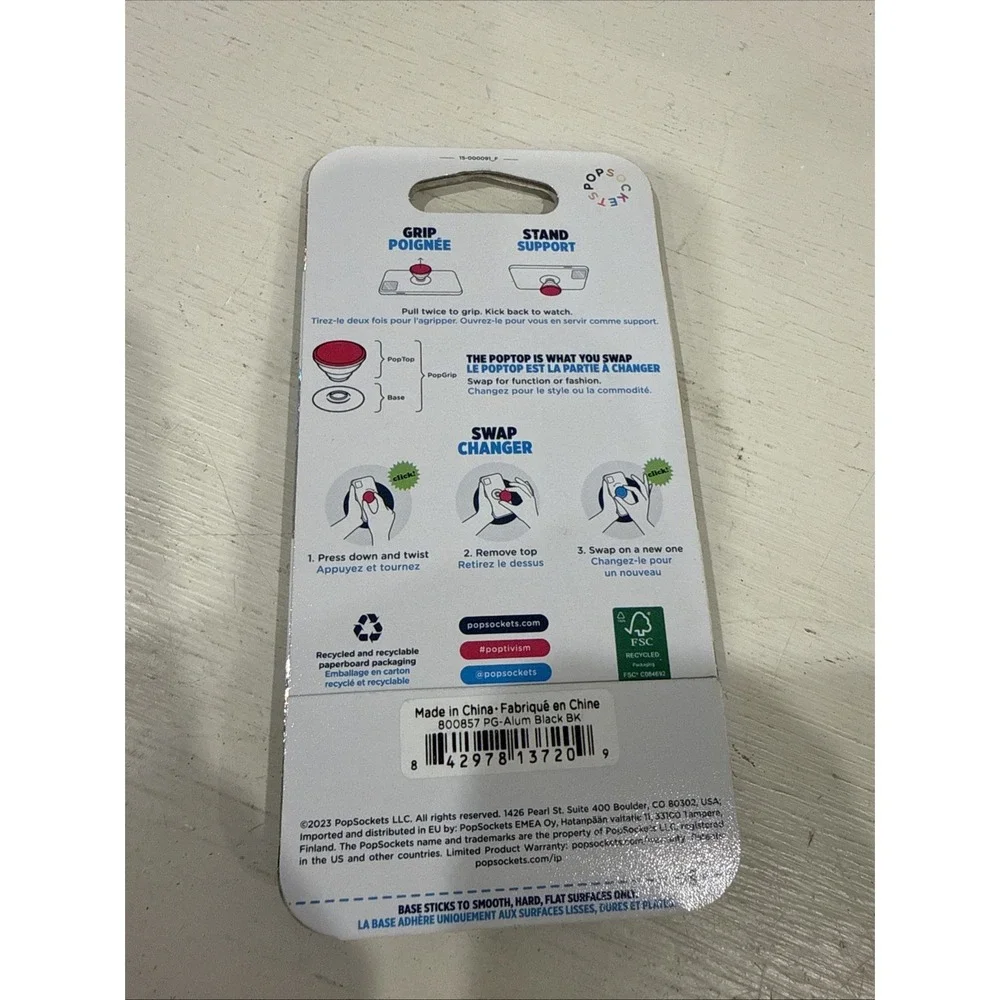 PopSockets PopGrip Premium Phone Grip & Stand - Black New Free Shipping
